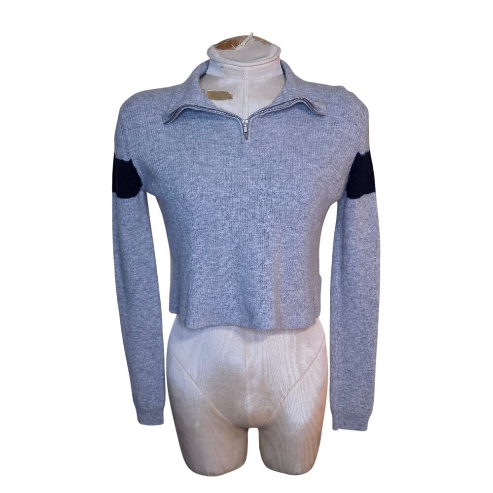 Brandy Melville Crop Sweater One Size OS Gray Center Stripe Wool Cashmere Y2K